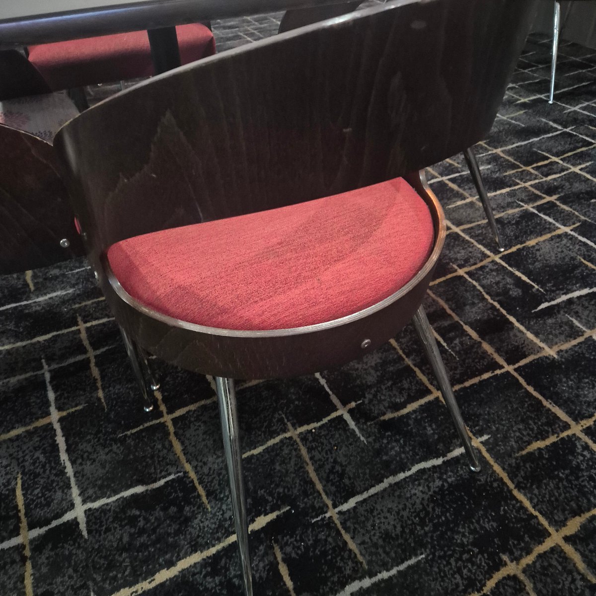 Modern Black Dining Chair with Red Cushion